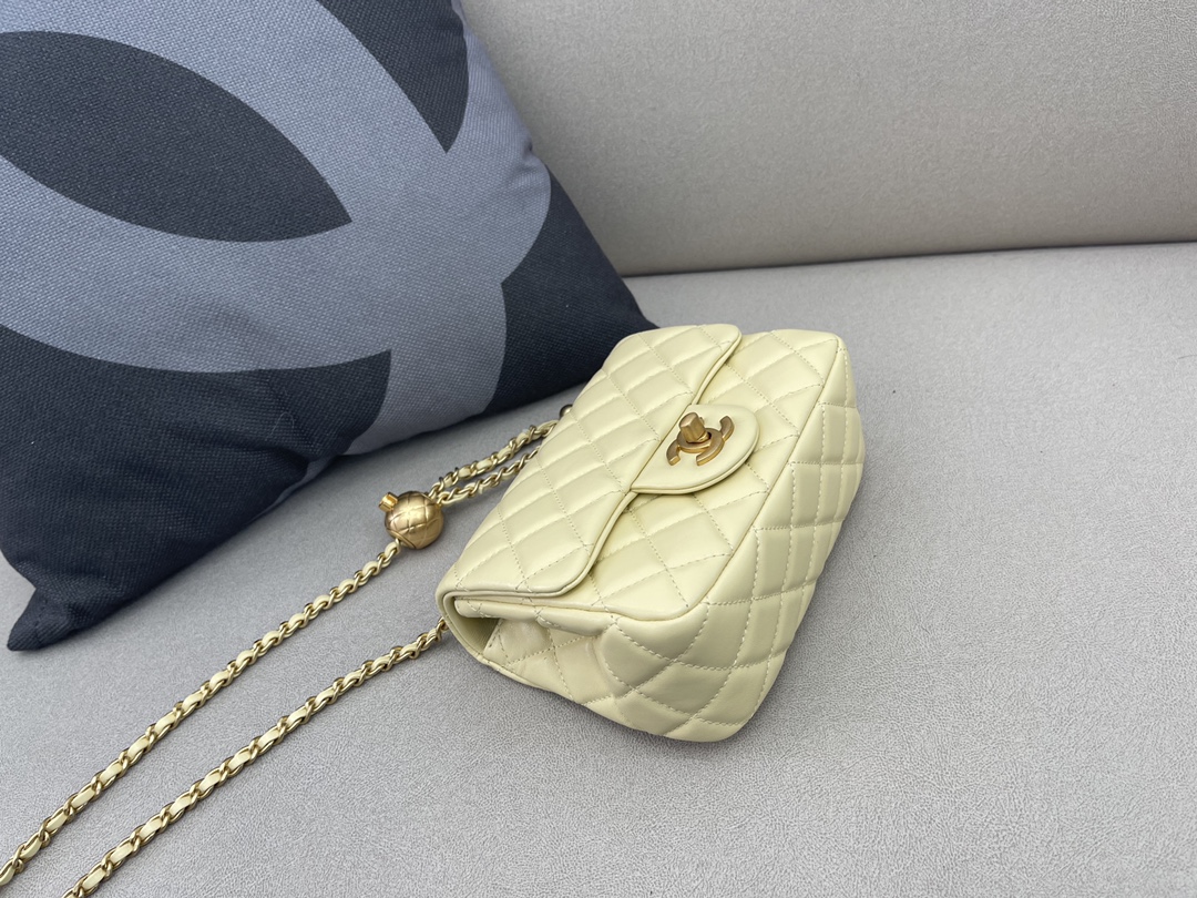 Mini Classic Flap Lambskin Bag AS1786 Light Yellow/Gold